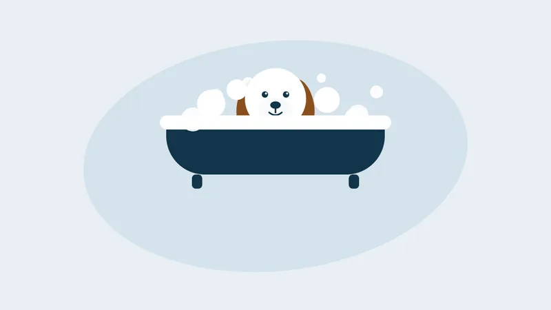 Illustration of a dog in a bubble bath